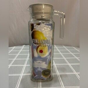 Finlandia Vodka 1999 Clear Texture Glass Pitcher Carafe Lid Mixology Recipes Jug